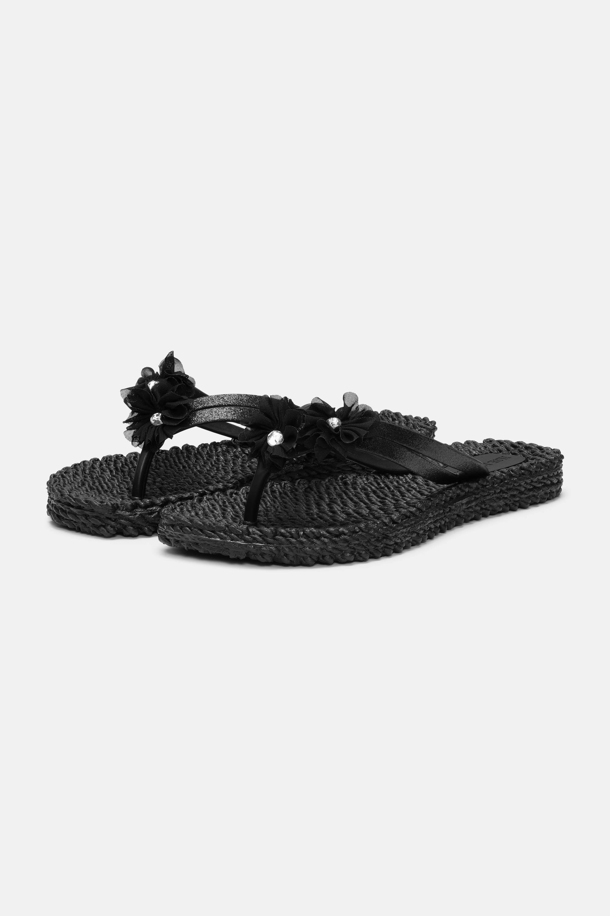 Flip Flops with Flowers - Black